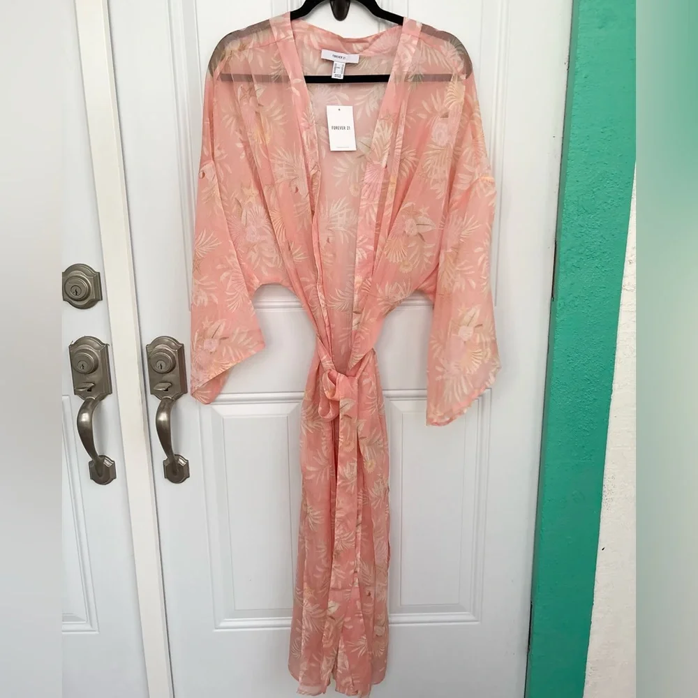 Forever 21 Sea Shell Leaf Sheer Robe Swim Cover Up With Tie 2X NWT - Picture 1 of 6